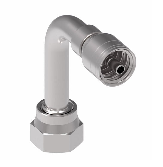 1AA8FRC4 Aeroquip by Danfoss | 1 & 2 Wire TTC Female ORS Swivel 90° Long Drop Elbow (FRC) Crimp Fitting | -08 Female O-Ring Face Seal Swivel x -04 Hose Barb | Steel