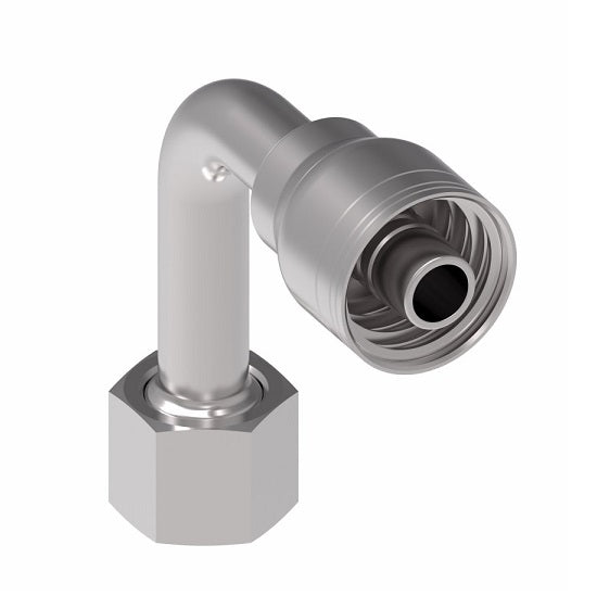 1AA8FRC8 Aeroquip by Danfoss | 1 & 2 Wire TTC Female ORS Swivel 90° Long Drop Elbow (FRC) Crimp Fitting | -08 Female O-Ring Face Seal Swivel x -08 Hose Barb | Steel