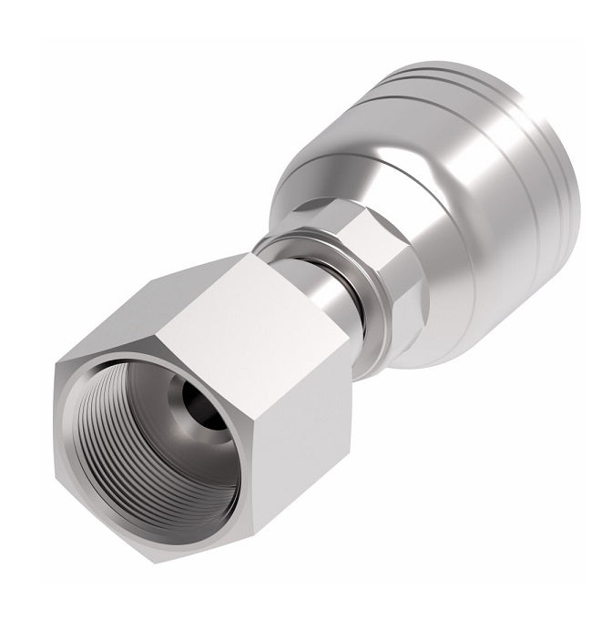 1AA6FR4 Aeroquip by Danfoss | 1 & 2 Wire TTC Female ORS Swivel (FR) Crimp Fitting | -06 Female O-Ring Face Seal Swivel x -04 Hose Barb | Steel