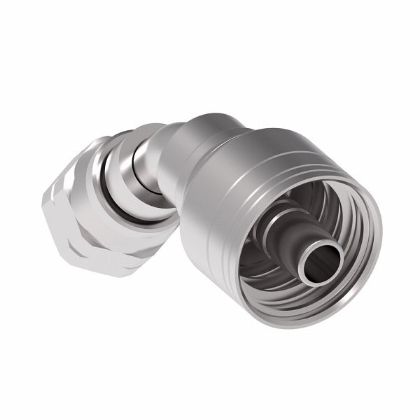 1AA6FSA6 Aeroquip by Danfoss | Female SAE 45° Swivel 45° Tube Elbow (FSA) TTC Crimp Fitting | -06 Female SAE 45° Swivel x -06 Hose Barb | Steel