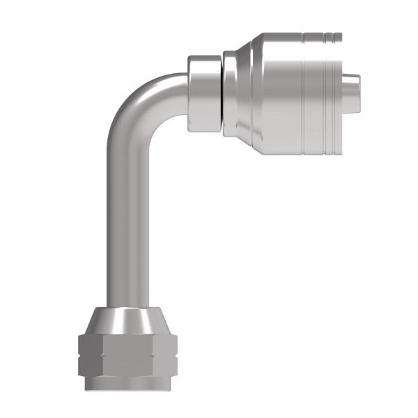 1AA6FSC6 Aeroquip by Danfoss | Female SAE 45° Swivel Long Drop 90° Tube Elbow (FSC) TTC Crimp Fitting | -06 Female 45° Swivel x -06 Hose Barb | Steel