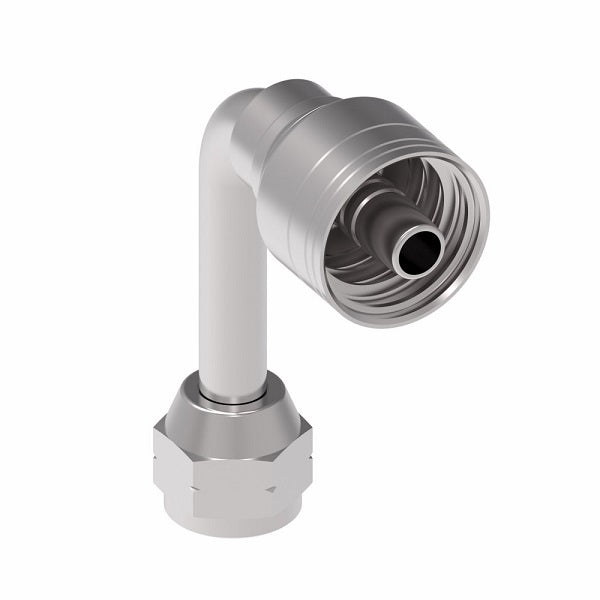 1AA6FSC6 Aeroquip by Danfoss | Female SAE 45° Swivel Long Drop 90° Tube Elbow (FSC) TTC Crimp Fitting | -06 Female 45° Swivel x -06 Hose Barb | Steel