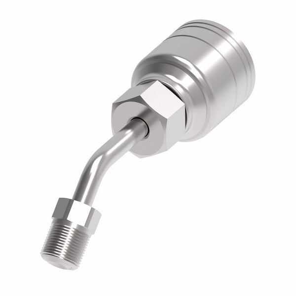 1AA3MFA4 Aeroquip by Danfoss | 1 & 2 Wire TTC Male SAE Inverted Flare Swivel 45° Elbow (MFA) Crimp Fitting | -03 Male SAE Inverted Flare Swivel x -04 Hose Barb | Steel