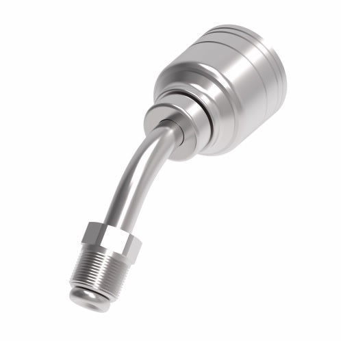 1AA6MFA6 Aeroquip by Danfoss | 1 & 2 Wire TTC Male SAE Inverted Flare Swivel 45° Elbow (MFA) Crimp Fitting | -06 Male SAE Inverted Flare Swivel x -06 Hose Barb | Steel