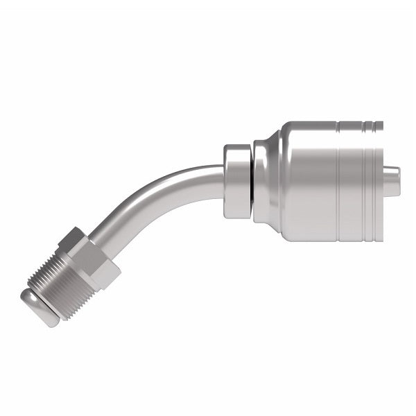 1AA8MFA8 Aeroquip by Danfoss | 1 & 2 Wire TTC Male SAE Inverted Flare Swivel 45° Elbow (MFA) Crimp Fitting | -08 Male SAE Inverted Flare Swivel x -08 Hose Barb | Steel