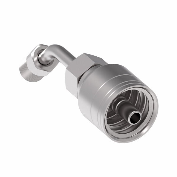 1AA3MFA4 Aeroquip by Danfoss | 1 & 2 Wire TTC Male SAE Inverted Flare Swivel 45° Elbow (MFA) Crimp Fitting | -03 Male SAE Inverted Flare Swivel x -04 Hose Barb | Steel