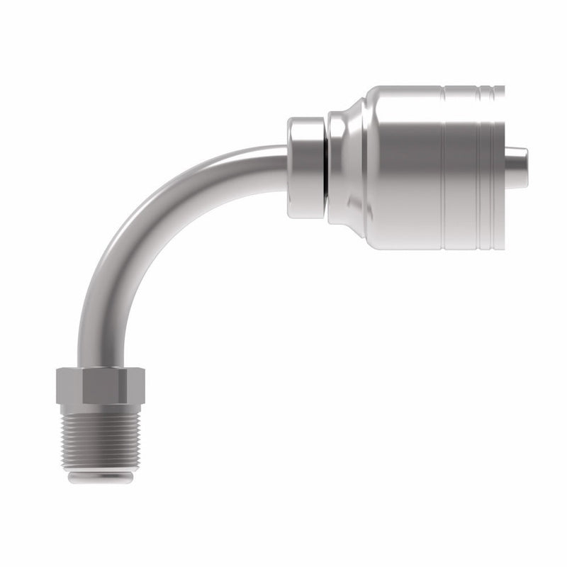 1AA5MFB4 Aeroquip by Danfoss | 1 & 2 Wire TTC Male SAE Inverted Flare Swivel 90° Elbow (MFB) Crimp Fitting | -05 Male SAE Inverted Flare Swivel x -04 Hose Barb | Steel