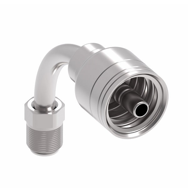 1AA5MFB4 Aeroquip by Danfoss | 1 & 2 Wire TTC Male SAE Inverted Flare Swivel 90° Elbow (MFB) Crimp Fitting | -05 Male SAE Inverted Flare Swivel x -04 Hose Barb | Steel