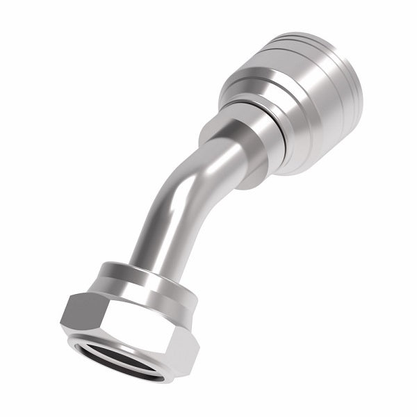 1A20BFA20 Aeroquip by Danfoss | 1 & 2 Wire TTC JIS/BSPP Female Swivel, 45° Elbow (BFA) Crimp Fitting | -20 Female BSPP Swivel x -20 Hose Barb | Steel