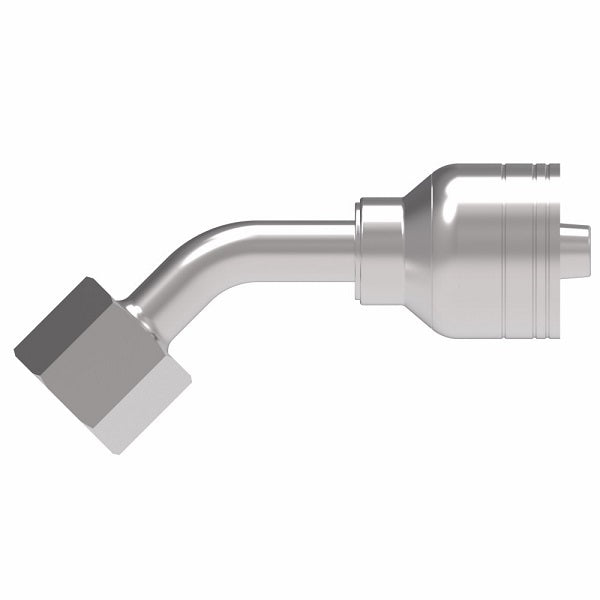1A6BFA6 Aeroquip by Danfoss | 1 & 2 Wire TTC JIS/BSPP Female Swivel 45° Elbow (BFA) Crimp Fitting | -06 Female BSPP Swivel x -06 Hose Barb | Steel