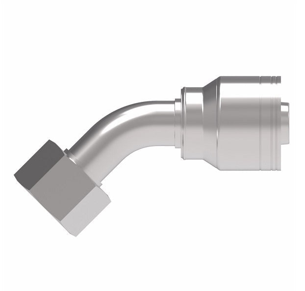1A12BFA12 Aeroquip by Danfoss | 1 & 2 Wire TTC JIS/BSPP Female Swivel 45° Elbow (BFA) Crimp Fitting | -12 Female BSPP Swivel x -12 Hose Barb | Steel