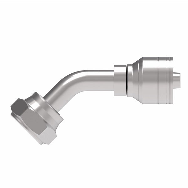 1A20BFA20 Aeroquip by Danfoss | 1 & 2 Wire TTC JIS/BSPP Female Swivel 45° Elbow (BFA) Crimp Fitting | -20 Female BSPP Swivel x -20 Hose Barb | Steel