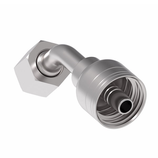 1A6BFA6 Aeroquip by Danfoss | 1 & 2 Wire TTC JIS/BSPP Female Swivel 45° Elbow (BFA) Crimp Fitting | -06 Female BSPP Swivel x -06 Hose Barb | Steel