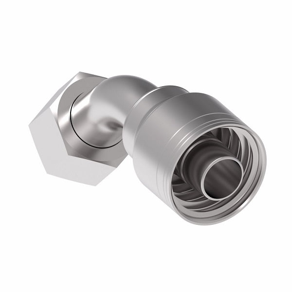 1A16BFA16 Aeroquip by Danfoss | 1 & 2 Wire TTC JIS/BSPP Female Swivel 45° Elbow (BFA) Crimp Fitting | -16 Female BSPP Swivel x -16 Hose Barb | Steel