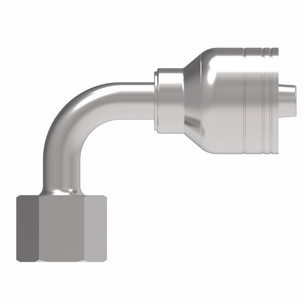 1A6BFB6 Aeroquip by Danfoss | 1 & 2 Wire TTC JIS/BSPP Female Swivel 90° Elbow (BFB) Crimp Fitting | -06 Female BSPP Swivel x -06 Hose Barb | Steel