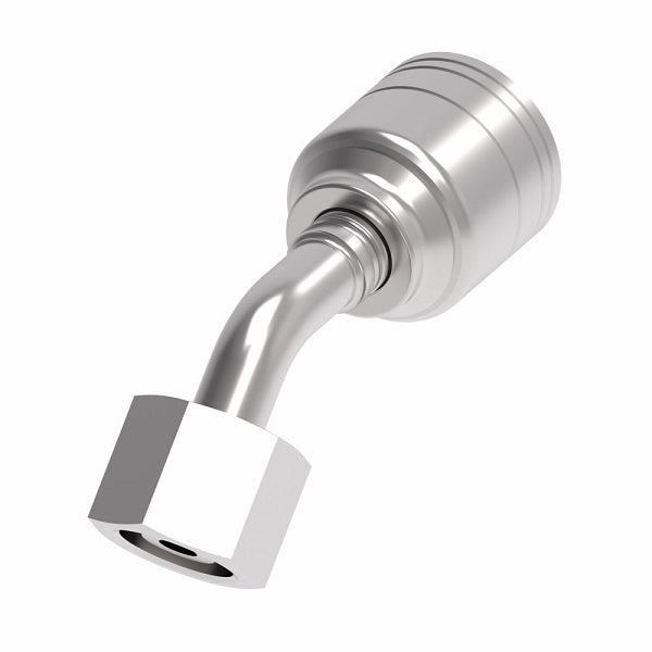 1A6DLA4 Aeroquip by Danfoss | 1 & 2 Wire TTC DKO Female Swivel, Light Duty, 45° Elbow (DLA) Crimp Fitting | L08 Female DKO/DIN x -04 Hose Barb | Steel