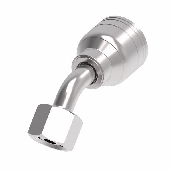 1A10DLA6 Aeroquip by Danfoss | 1 & 2 Wire TTC DKO Female Swivel, Light Duty, 45° Elbow (DLA) Crimp Fitting | L12 Female DKO/DIN x -06 Hose Barb | Steel