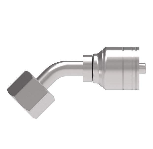 1A8DLA4 Aeroquip by Danfoss | 1 & 2 Wire TTC DKO Female Swivel, Light Duty, 45° Elbow (DLA) Crimp Fitting | L10 Female DKO/DIN x -04 Hose Barb | Steel