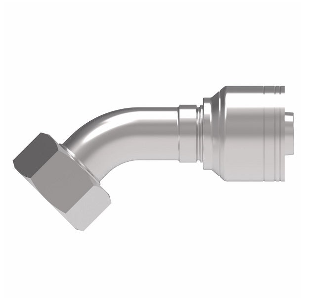 1A25DLA16 Aeroquip by Danfoss | 1 & 2 Wire TTC DKO Female Swivel, Light Duty, 45° Elbow (DLA) Crimp Fitting | L28 Female DKO/DIN x -16 Hose Barb | Steel