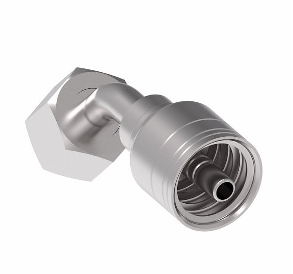 1A8DLA4 Aeroquip by Danfoss | 1 & 2 Wire TTC DKO Female Swivel, Light Duty, 45° Elbow (DLA) Crimp Fitting | L10 Female DKO/DIN x -04 Hose Barb | Steel