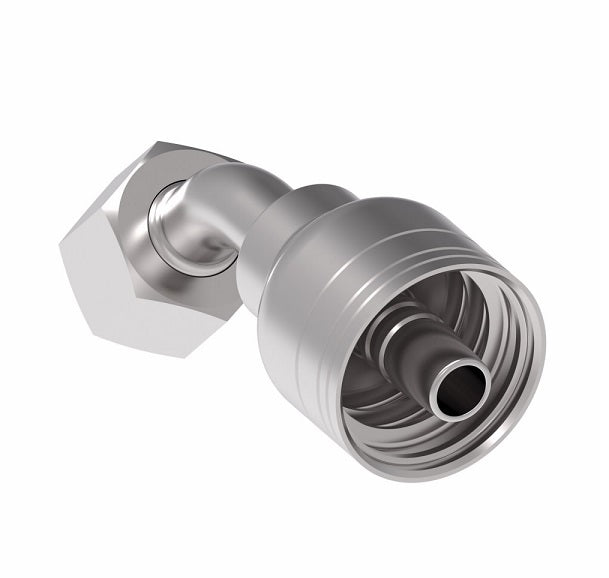 1A16DLA10 Aeroquip by Danfoss | 1 & 2 Wire TTC DKO Female Swivel, Light Duty, 45° Elbow (DLA) Crimp Fitting | L18 Female DKO/DIN x -10 Hose Barb | Steel