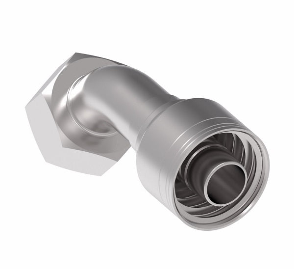 1A25DLA16 Aeroquip by Danfoss | 1 & 2 Wire TTC DKO Female Swivel, Light Duty, 45° Elbow (DLA) Crimp Fitting | L28 Female DKO/DIN x -16 Hose Barb | Steel