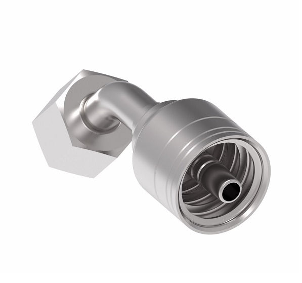 1A6DLA4 Aeroquip by Danfoss | 1 & 2 Wire TTC DKO Female Swivel, Light Duty, 45° Elbow (DLA) Crimp Fitting | L08 Female DKO/DIN x -04 Hose Barb | Steel