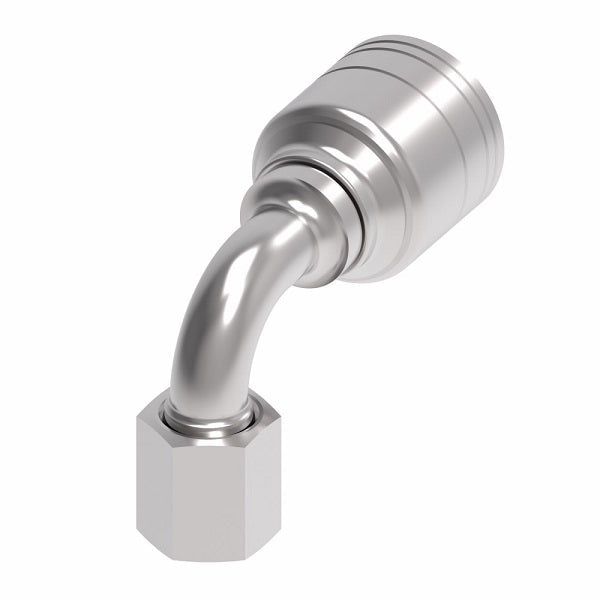 1A5DLB4 Aeroquip by Danfoss | 1 & 2 Wire TTC DKO Female Swivel, Light Duty, 90° Elbow (DLB) Crimp Fitting | L06 Female DKO/DIN x -04 Hose Barb | Steel