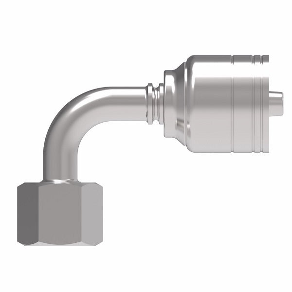 1A6DLB4 Aeroquip by Danfoss | 1 & 2 Wire TTC DKO Female Swivel, Light Duty, 90° Elbow (DLB) Crimp Fitting | L08 Female DKO/DIN x -04 Hose Barb | Steel