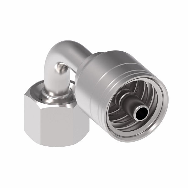 1A6DLB4 Aeroquip by Danfoss | 1 & 2 Wire TTC DKO Female Swivel, Light Duty, 90° Elbow (DLB) Crimp Fitting | L08 Female DKO/DIN x -04 Hose Barb | Steel
