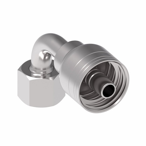 1A8DLB6 Aeroquip by Danfoss | 1 & 2 Wire TTC DKO Female Swivel, Light Duty, 90° Elbow (DLB) Crimp Fitting | L10 Female DKO/DIN x -06 Hose Barb | Steel