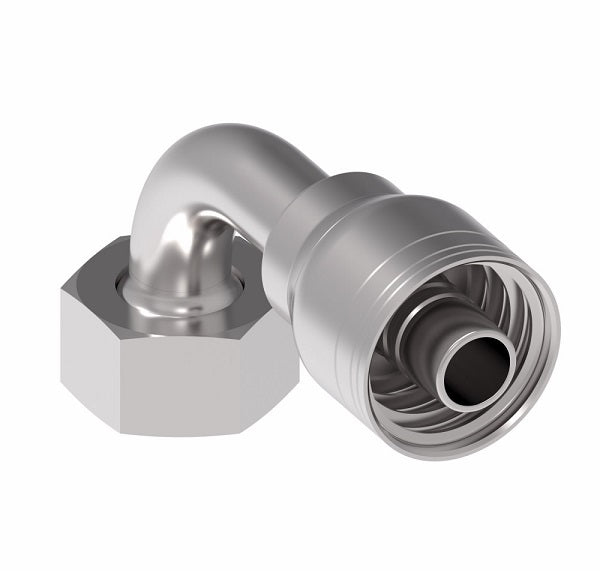 1A16DLB10 Aeroquip by Danfoss | 1 & 2 Wire TTC DKO Female Swivel, Light Duty, 90° Elbow (DLB) Crimp Fitting | L18 Female DKO/DIN x -10 Hose Barb | Steel