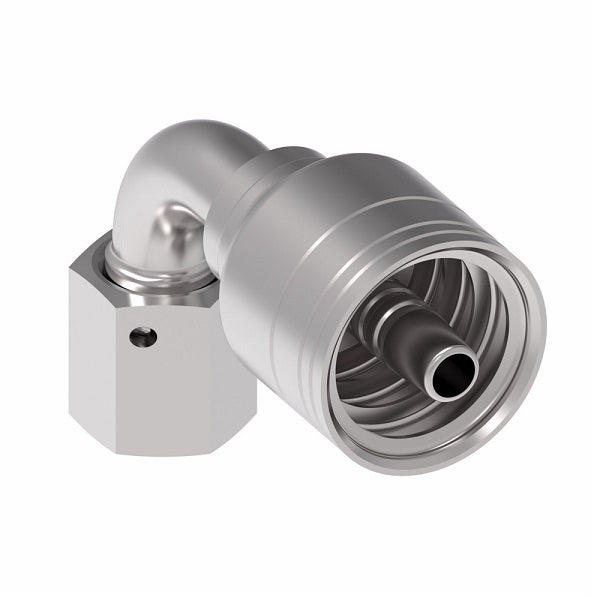 1A5DLB4 Aeroquip by Danfoss | 1 & 2 Wire TTC DKO Female Swivel, Light Duty, 90° Elbow (DLB) Crimp Fitting | L06 Female DKO/DIN x -04 Hose Barb | Steel