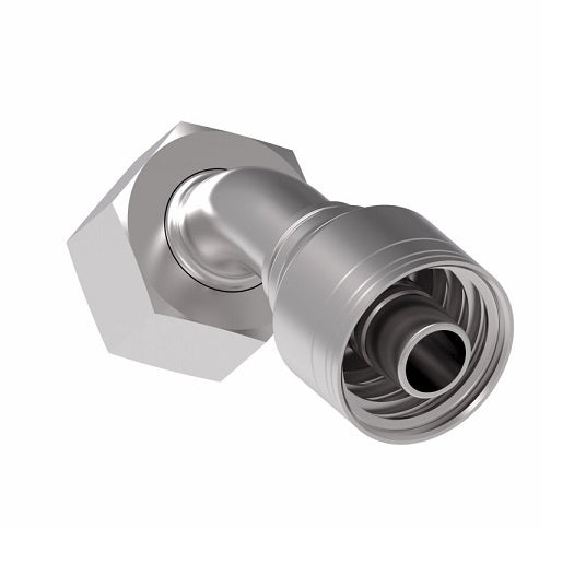 1A16DSA10 Aeroquip by Danfoss | 1 & 2 Wire TTC DKO Female Swivel, Heavy Duty, 45° Elbow (DSA) Crimp Fitting | S20 Female DKO/DIN x -10 Hose Barb | Steel