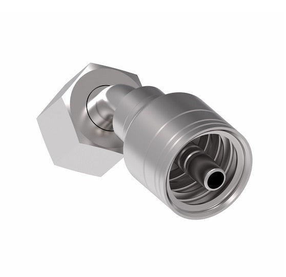 1A12DSA8 Aeroquip by Danfoss | 1 & 2 Wire TTC DKO Female Swivel, Heavy Duty, 45° Elbow (DSA) Crimp Fitting | S16 Female DKO/DIN x -08 Hose Barb | Steel