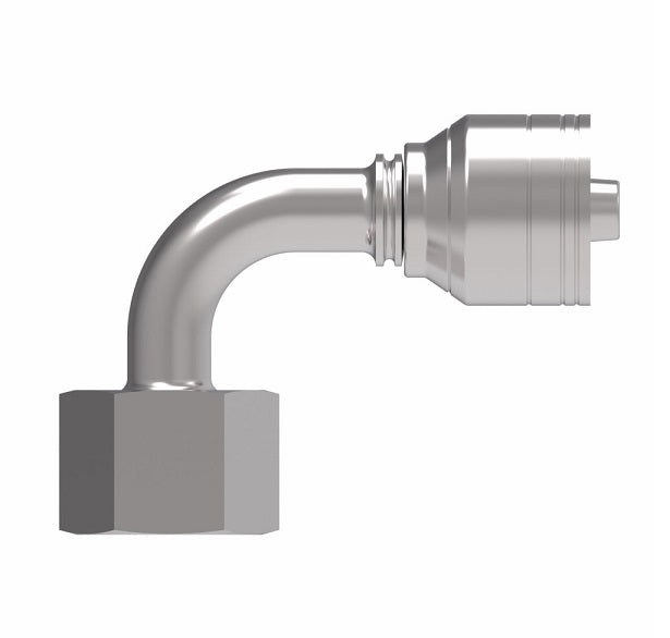 1A10DSB6 Aeroquip by Danfoss | 1 & 2 Wire TTC DKO Female Swivel, Heavy Duty, 90° Elbow (DSB) Crimp Fitting | S10 Female DKO/DIN x -06 Hose Barb | Steel