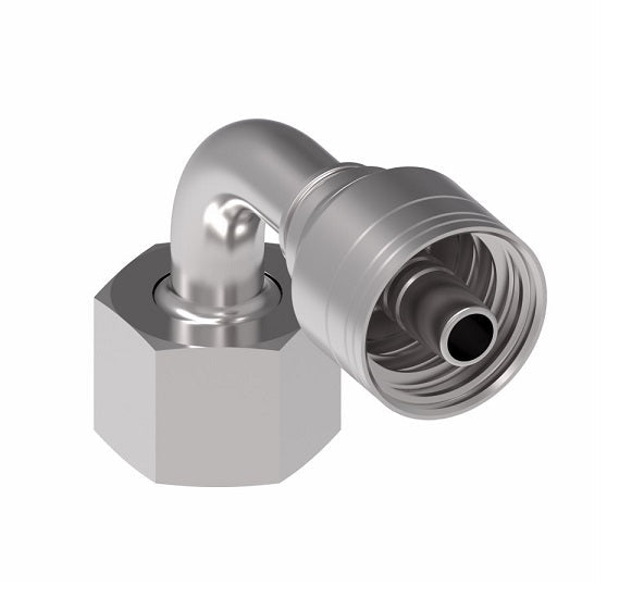 1A6DSB4 Aeroquip by Danfoss | 1 & 2 Wire TTC DKO Female Swivel, Heavy Duty, 90° Elbow (DSB) Crimp Fitting | S06 Female DKO/DIN x -04 Hose Barb | Steel