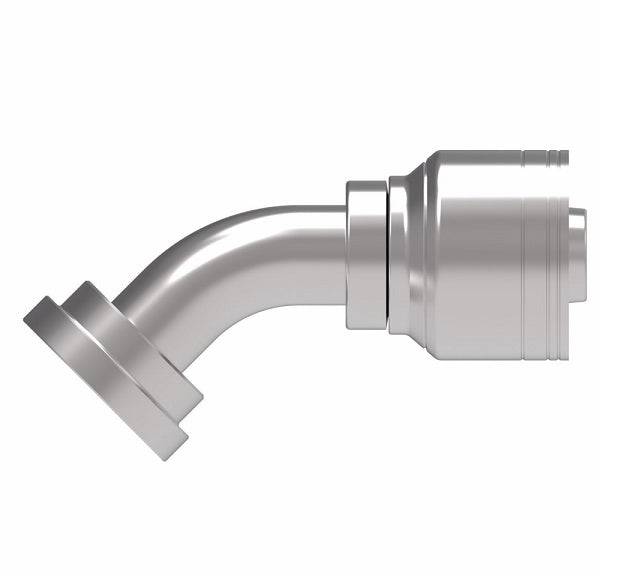 1A12FLA12 Aeroquip by Danfoss | 1 & 2 Wire TTC SAE Code 61 Split Flange 45° Elbow (FLA) Crimp Fitting | -12 Code 61 Split Flange x -12 Hose Barb | Steel