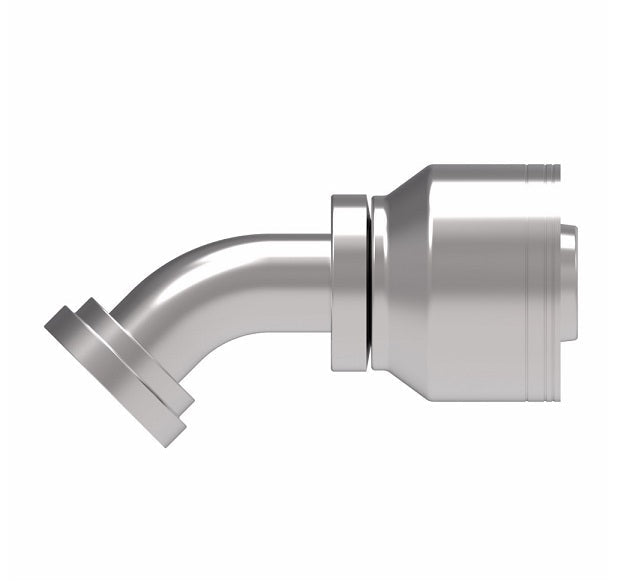 1A16FLA20 Aeroquip by Danfoss | 1 & 2 Wire TTC SAE Code 61 Split Flange 45° Elbow (FLA) Crimp Fitting | -16 Code 61 Split Flange x -20 Hose Barb | Steel