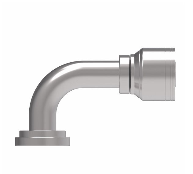 1A20FLB20.090 Aeroquip by Danfoss | 1 & 2 Wire TTC SAE Code 61 Split Flange 90° Elbow (FLB) Crimp Fitting | -20 Code 61 Split Flange x -20 Hose Barb | Steel