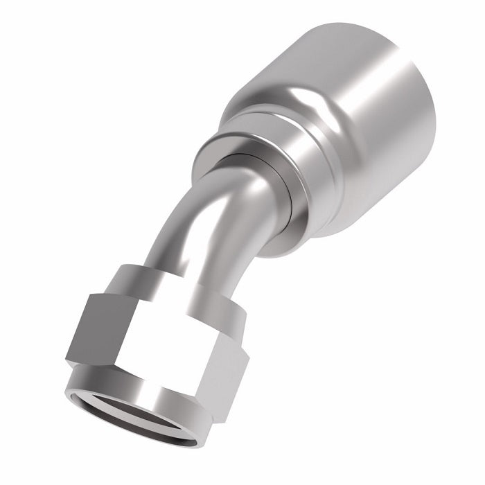 1GA6FJA6 Aeroquip by Danfoss | 1 & 2 Wire OTC Female JIC 37° Swivel 45° Elbow (FJA) Crimp Fitting | -06 Female JIC 37° Swivel x -06 Hose Barb | Steel