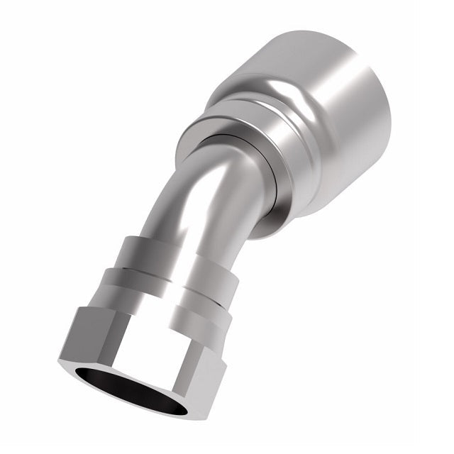 1GA24FJA24 Aeroquip by Danfoss | 1 & 2 Wire OTC Female JIC 37° Swivel 45° Elbow (FJA) Crimp Fitting | -24 Female JIC 37° Swivel x -24 Hose Barb | Steel