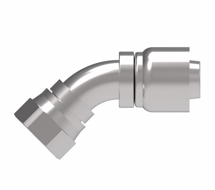 1GA16FJA16 Aeroquip by Danfoss | 1 & 2 Wire OTC Female JIC 37° Swivel 45° Elbow (FJA) Crimp Fitting | -16 Female JIC 37° Swivel x -16 Hose Barb | Steel