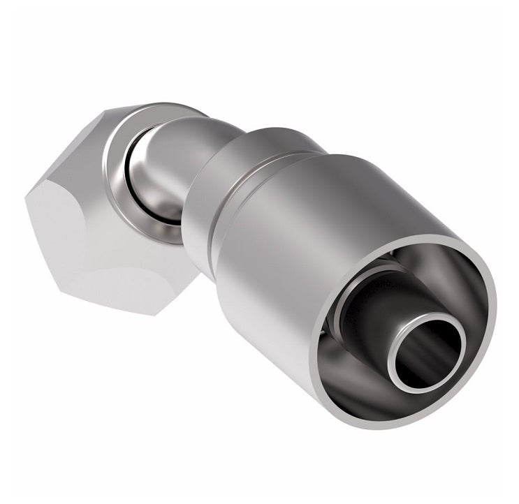 1GA8FJA8 Aeroquip by Danfoss | 1 & 2 Wire OTC Female JIC 37° Swivel 45° Elbow (FJA) Crimp Fitting | -08 Female JIC 37° Swivel x -08 Hose Barb | Steel
