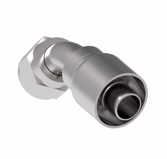 1GA6FJA6 Aeroquip by Danfoss | 1 & 2 Wire OTC Female JIC 37° Swivel 45° Elbow (FJA) Crimp Fitting | -06 Female JIC 37° Swivel x -06 Hose Barb | Steel
