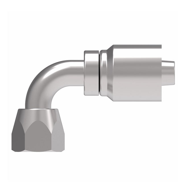 1GA8FJB8 Aeroquip by Danfoss | 1 & 2 Wire OTC Female JIC 37° Swivel 90° Elbow (FJB) Crimp Fitting | -08 Female JIC 37° Swivel x -08 Hose Barb | Steel