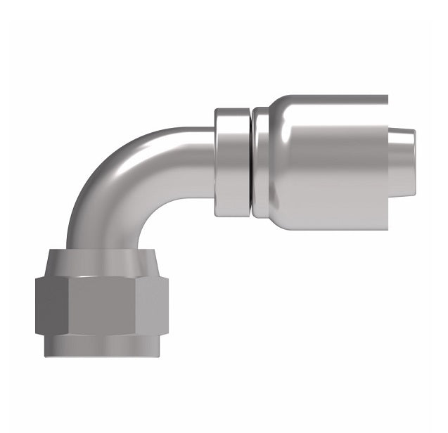 1GA6FJB6 Aeroquip by Danfoss | 1 & 2 Wire OTC Female JIC 37° Swivel 90° Elbow (FJB) Crimp Fitting | -06 Female JIC 37° Swivel x -06 Hose Barb | Steel