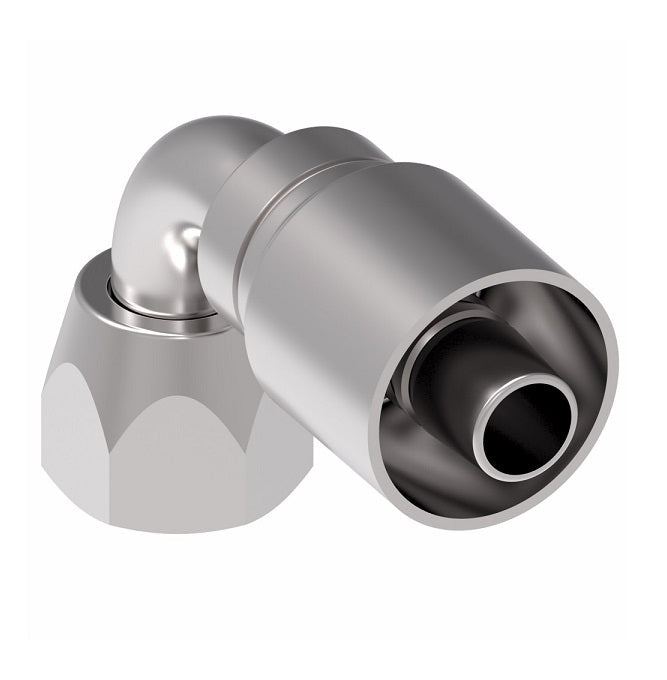 1GA8FJB8 Aeroquip by Danfoss | 1 & 2 Wire OTC Female JIC 37° Swivel 90° Elbow (FJB) Crimp Fitting | -08 Female JIC 37° Swivel x -08 Hose Barb | Steel