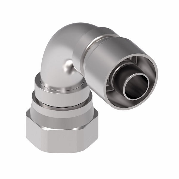1GA24FJB24 Aeroquip by Danfoss | 1 & 2 Wire OTC Female JIC 37° Swivel 90° Elbow (FJB) Crimp Fitting | -24 Female JIC 37° Swivel x -24 Hose Barb | Steel