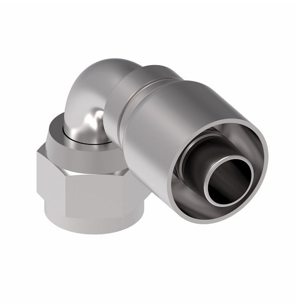 1GA10FJB10 Aeroquip by Danfoss | 1 & 2 Wire OTC Female JIC 37° Swivel 90° Elbow (FJB) Crimp Fitting | -10 Female JIC 37° Swivel x -10 Hose Barb | Steel